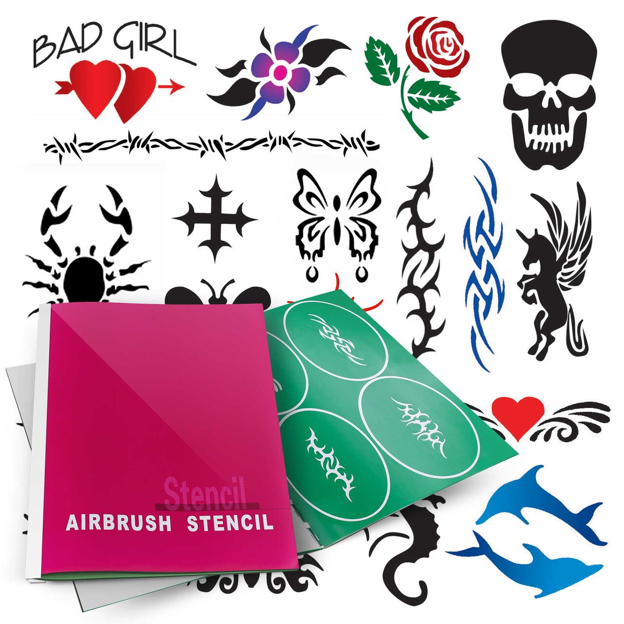 PointZero Temporary Tattoo Airbrush Stencils 20 Designs - Mini-Book A
